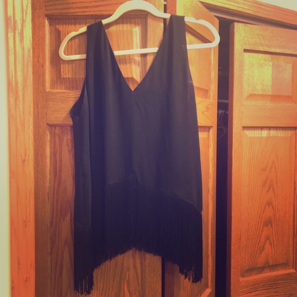 Rachel Roy Black Fringe Tank Top Size Medium